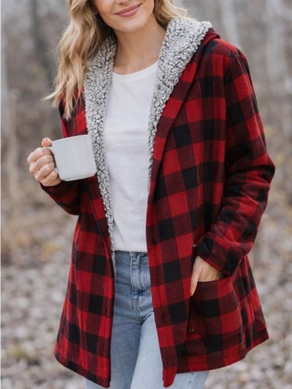 Thread & Supply Buffalo Plaid Sherpa Lined Hooded Jacket S